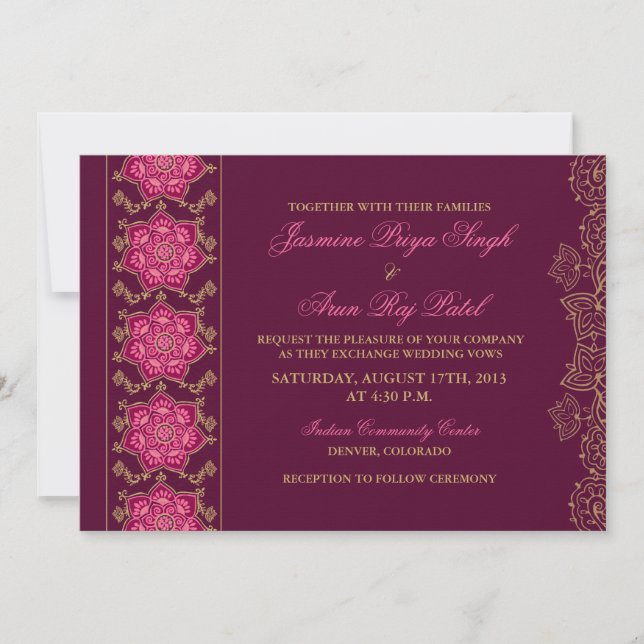 Invitación a la boda india de oro rosado de Henna  (Anverso)