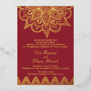 Invitación a la boda india de Relieve metalizado d