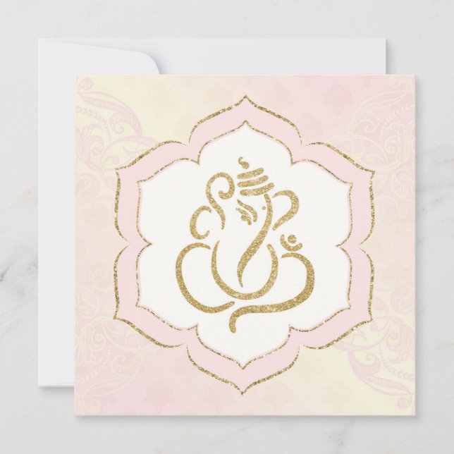 Invitación a la boda india del Baby Pink Gold Gane (Anverso)