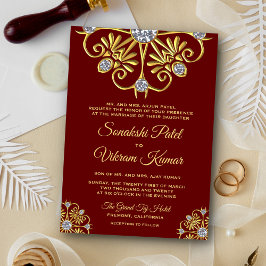 Invitación a la boda india del Diamante de Oro Roj