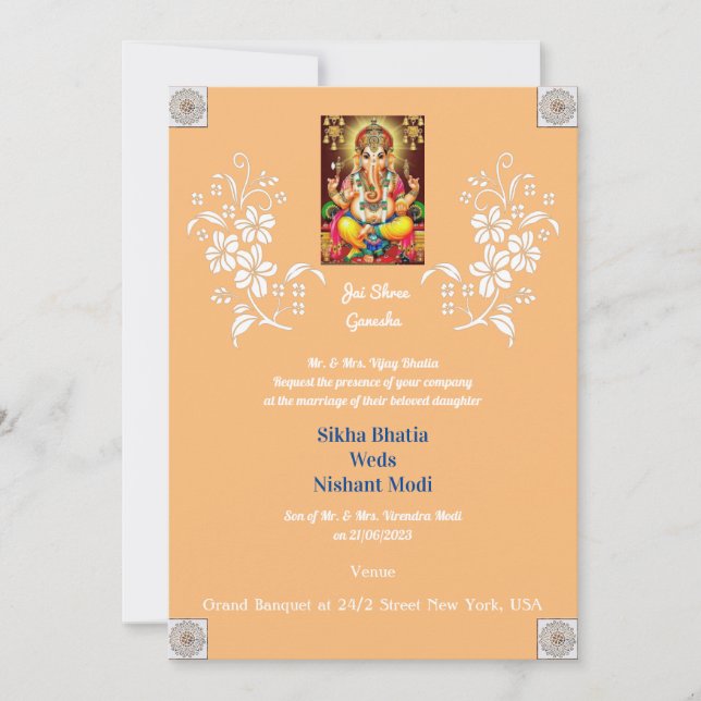 Invitación a la boda india del Diseñador Ganesha (Anverso)