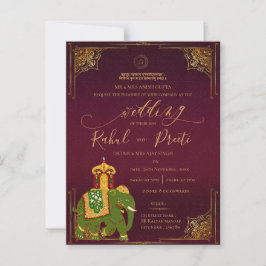 Invitación a la boda india del oro rojo del Señor