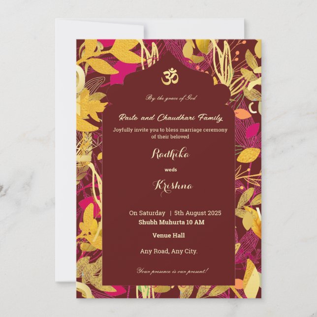 Invitación a la boda india moderna vibrante (Anverso)