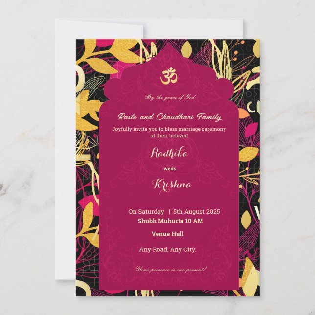Invitación a la boda india moderna vibrante (Anverso)