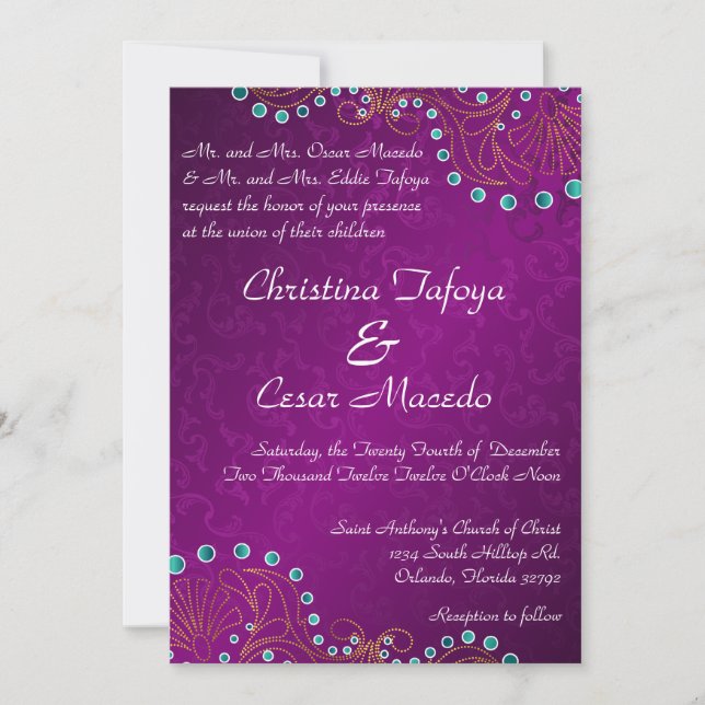 Invitación a la boda: India morada árabe (Anverso)