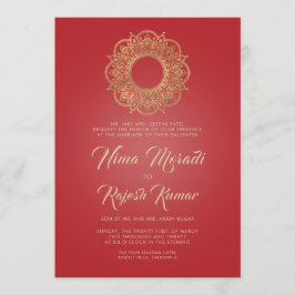 Invitación a la boda india, oro rojo, Mandala
