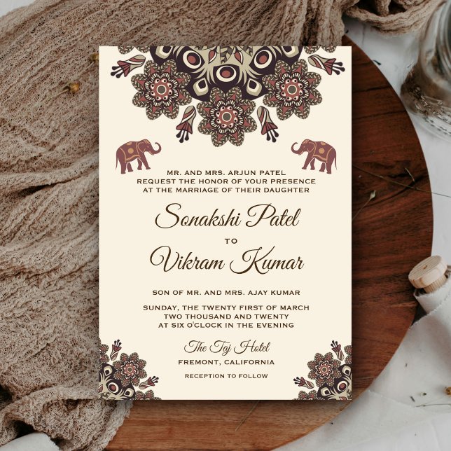 Invitación a la boda india por el motivo marrón vi (Subido por el creador)