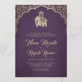 Invitación a la boda india, púrpura, oro, ganesha
