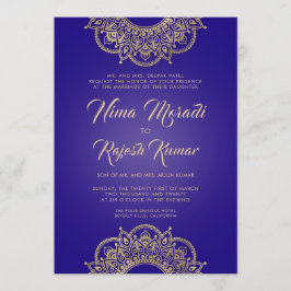 Invitación a la boda india, púrpura, oro, Mandala