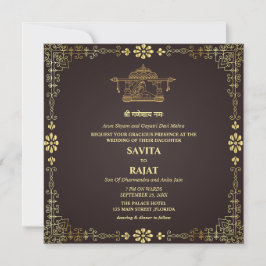 Invitación a la boda india real de lujo