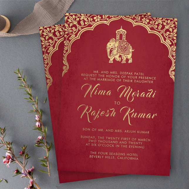 Invitación a la boda india Red Gold Ganesha (Subido por el creador)