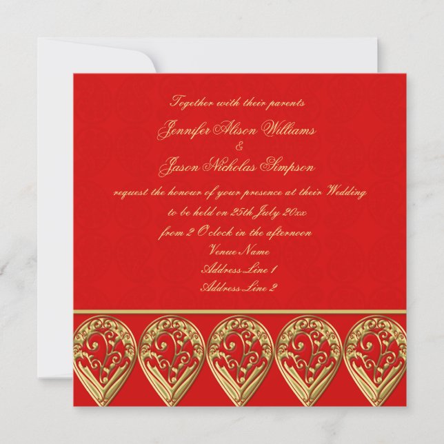 Invitación a la boda india, Red & Gold Paisley (Anverso)