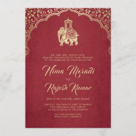 Invitación a la boda india, rojo, oro, ganesha