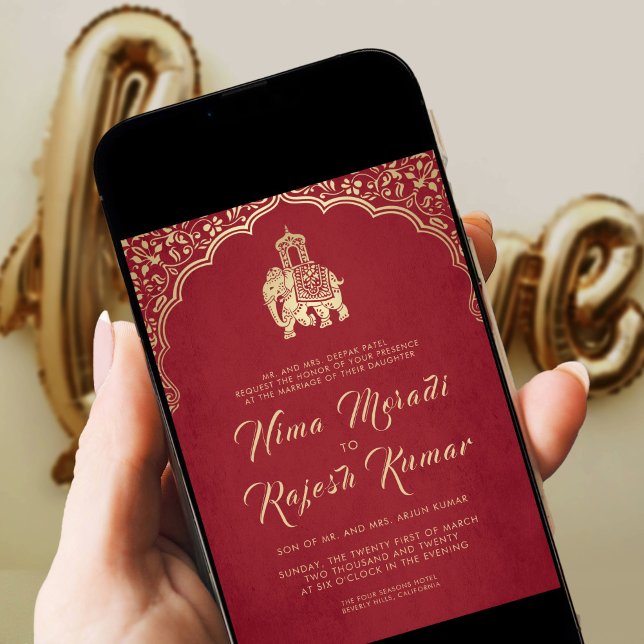 Invitación a la boda india, rojo, oro, ganesha inv (Subido por el creador)