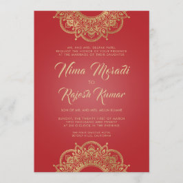 Invitación a la boda india, rojo, oro, Mandala