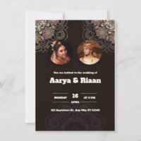Invitación a la boda india tradicional en negro