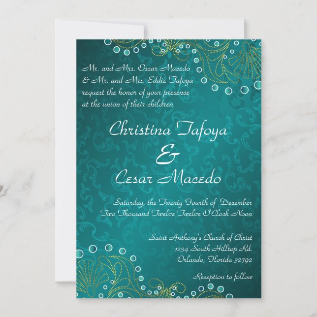 Invitación a la boda: India Verde azulada árabe (Anverso)