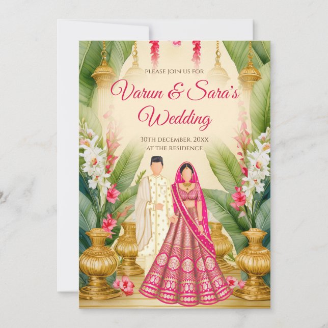 Invitación a la boda india y tarjeta boda india (Anverso)
