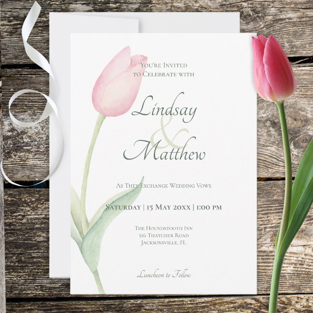 Invitación a la boda individual de tulipano rosado (Subido por el creador)