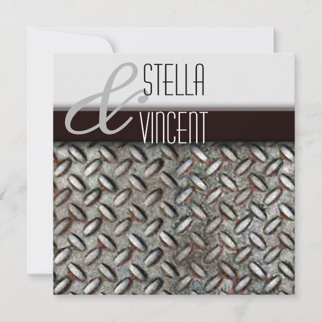 Invitación a la boda industrial Diamondplate (Anverso)