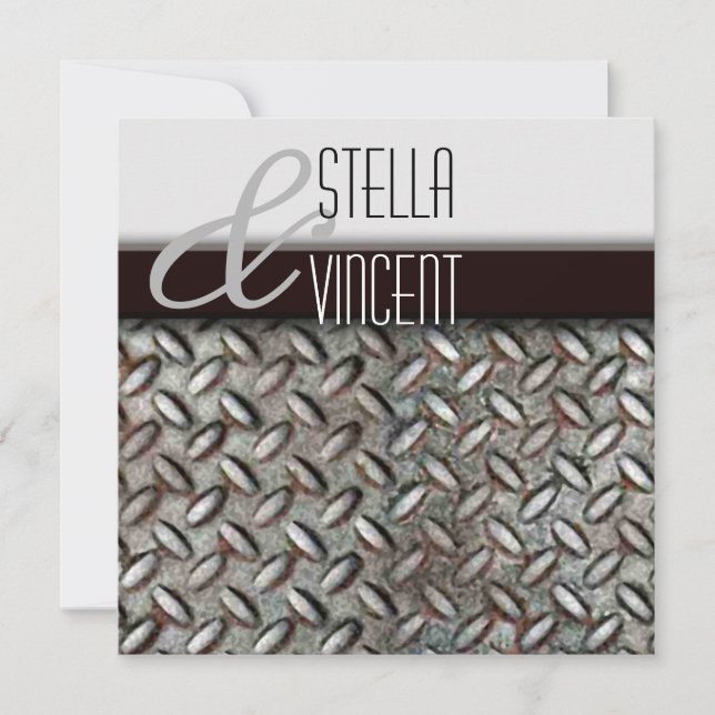 Invitación a la boda industrial Diamondplate (Anverso)