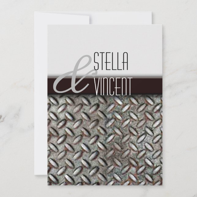 Invitación a la boda industrial Diamondplate (Anverso)