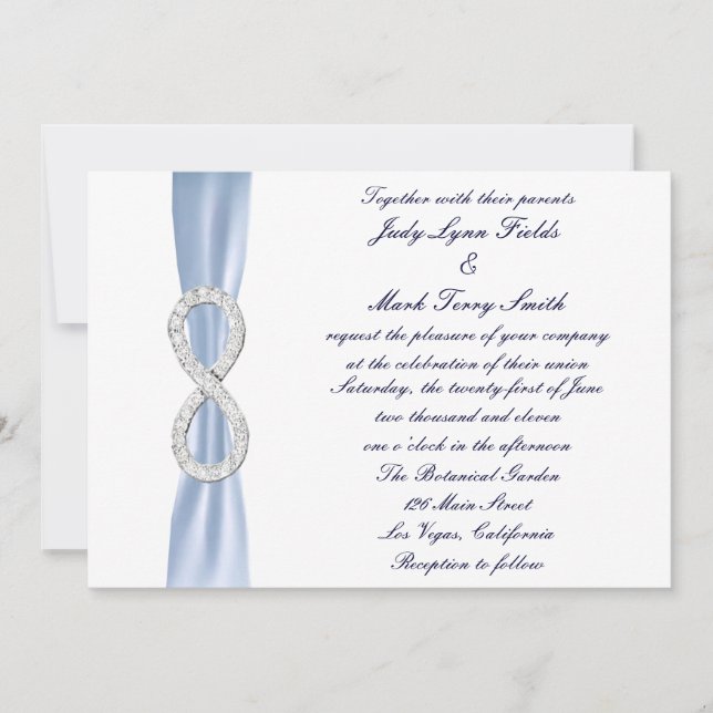 Invitación a la boda infinita con diamantes azules (Anverso)