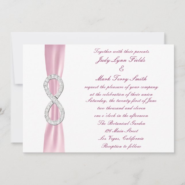 Invitación a la boda infinita con diamantes rosas (Anverso)