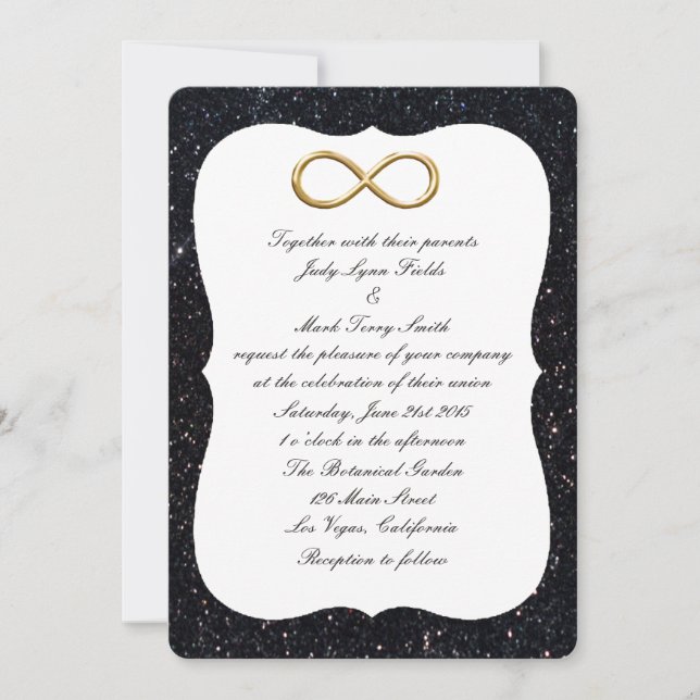 Invitación a la boda infinita de oro de Purpurina  (Anverso)