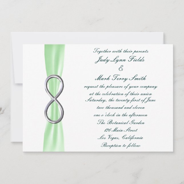 Invitación a la boda infinita de plata verde (Anverso)