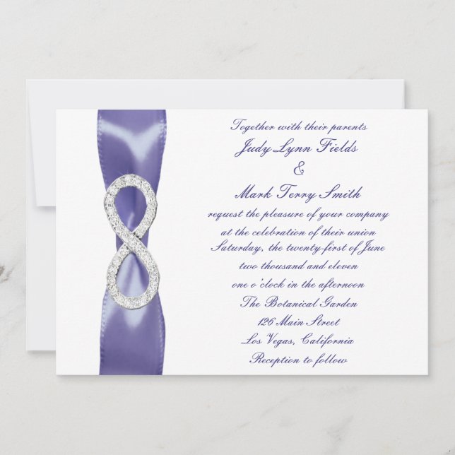 Invitación a la boda infinita del diamante azul pú (Anverso)