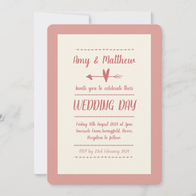 Invitación a la boda informal Crema y rosa agudo (Anverso)