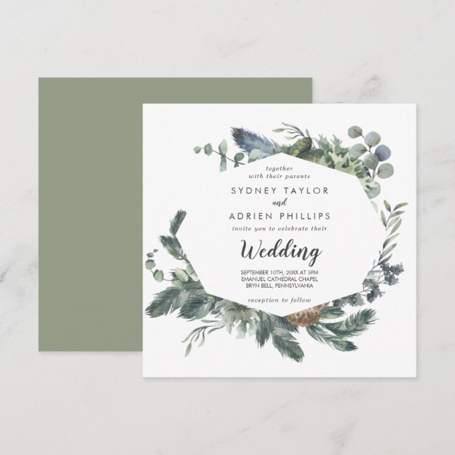 Invitación a la boda informal sobre la vegetación  (Anverso / Reverso)
