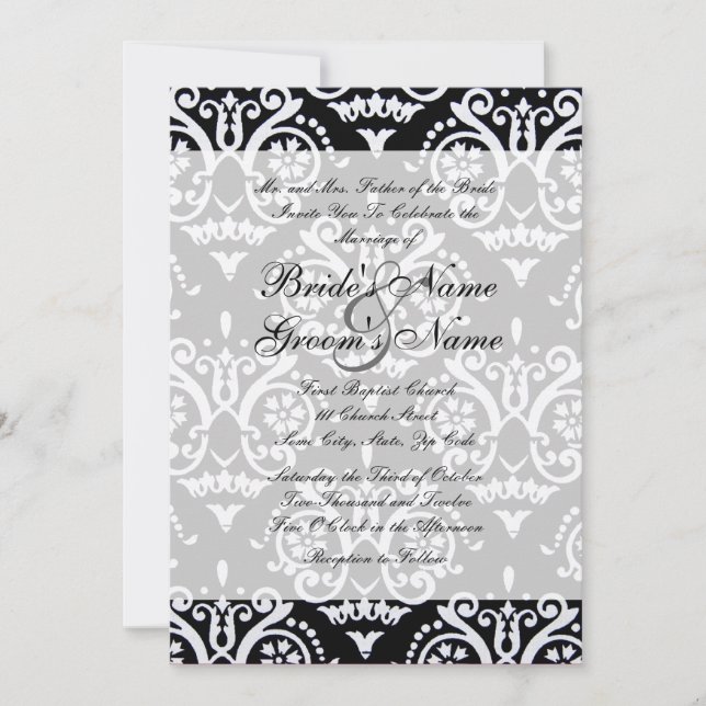 Invitación a la boda inglesa en blanco y negro (Anverso)