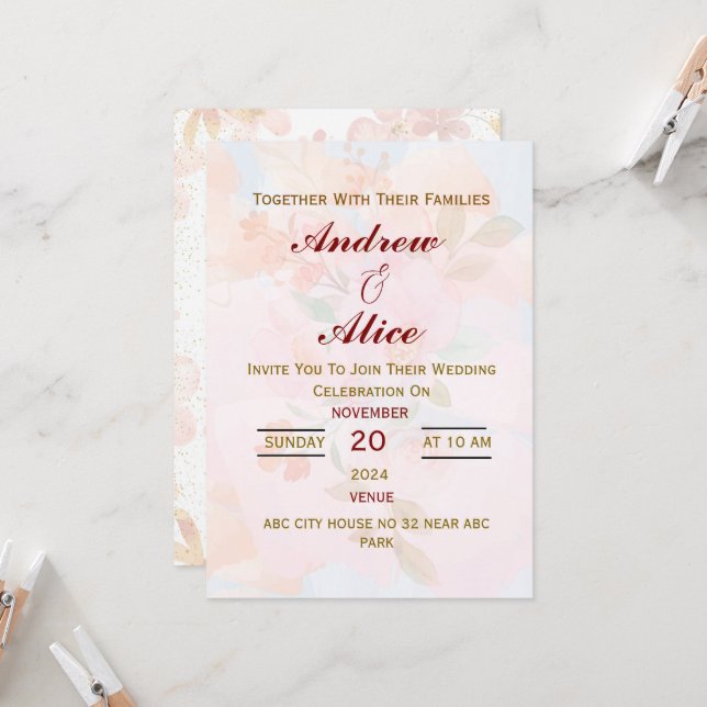 Invitación a la boda inglesa moderna (Anverso/Reverso In Situ)