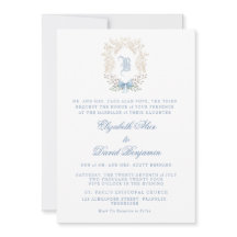 Invitación a la boda inicial escudo azul