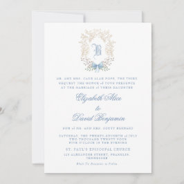 Invitación a la boda inicial escudo azul