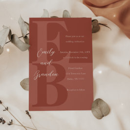 Invitación a la boda inicial moderna de Terracota