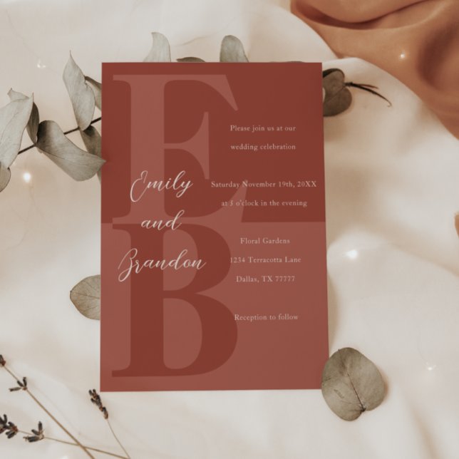 Invitación a la boda inicial moderna de Terracota (Subido por el creador)