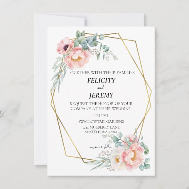 Invitación a la boda inspirada en el jardín (Anverso)