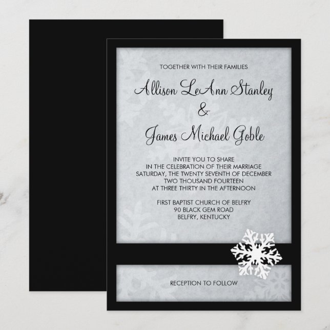 Invitación a la boda invernal con copos de nieve - (Anverso / Reverso)