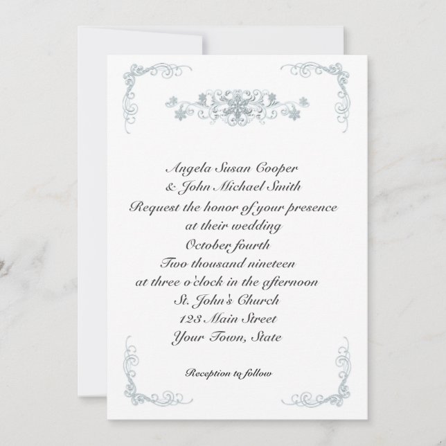 Invitación a la boda invernal de Silver Blue Snowf (Anverso)