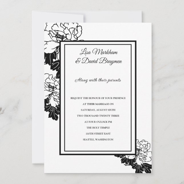 Invitación a la boda - Invitación floral en blanco (Anverso)