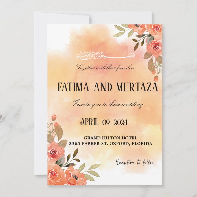 invitación a la boda, invitación musulmana (Anverso)