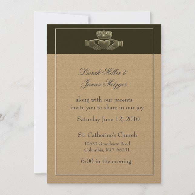 Invitación a la boda irlandesa Claddagh (Anverso)