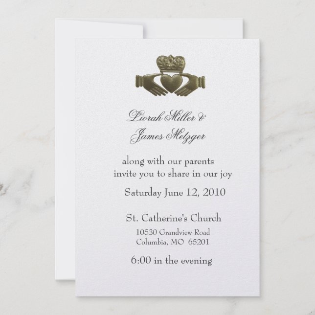 Invitación a la boda irlandesa Claddagh (Anverso)