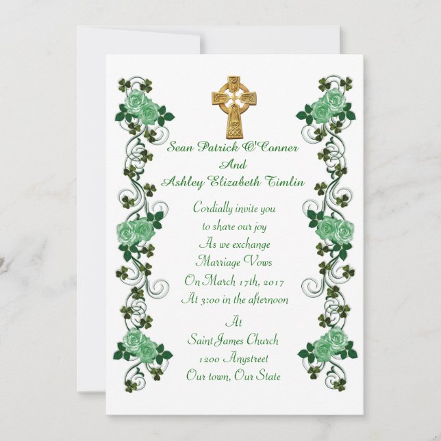 Invitación a la boda irlandesa Cruz celta (Anverso)