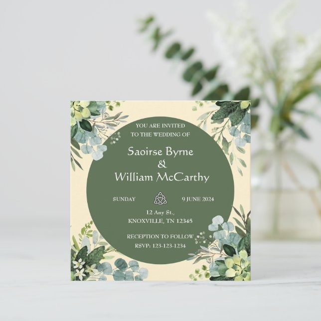 Invitación a la boda irlandesa florida (Anverso de pie)