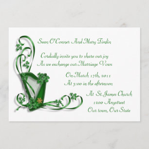 Invitación a la boda irlandesa Harp shamrock and r