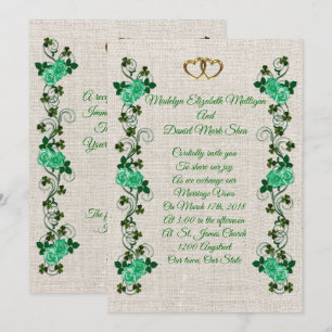 Invitación a la boda irlandesa, shamrock y rosas v